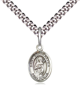 Pewter Saint Scholastica Medal Religious and Catholic Jewelry Engraved Catholic Saint Jewelry
