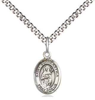 Pewter Saint Scholastica Medal Religious and Catholic Jewelry Engraved Catholic Saint Jewelry