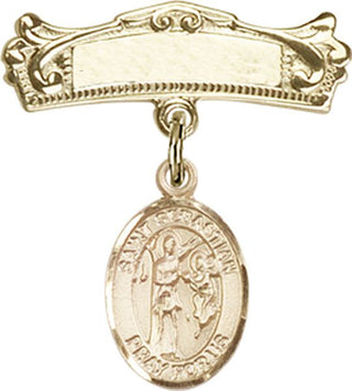 14kt Gold Filled Badge Pin St. Sebastian Baby Badge - Engravable
