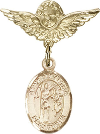 14kt Gold Filled Small Angel w/Wings St. Sebastian Baby Badge - Engravable