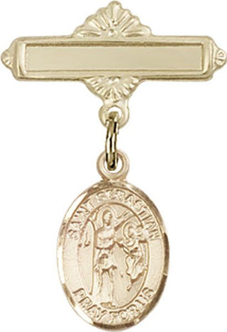 14kt Gold Polished Badge Pin St. Sebastian Baby Badge - Engravable