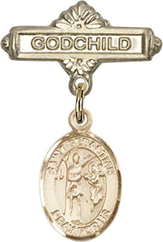 14kt Gold Godchild St. Sebastian Baby Badge - Engravable