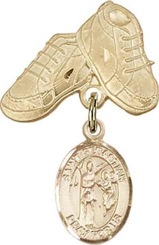 14kt Gold Baby Boots St. Sebastian Baby Badge - Engravable