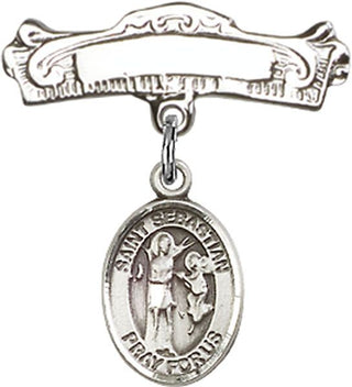Sterling Silver Badge Pin St. Sebastian Baby Badge - Engravable