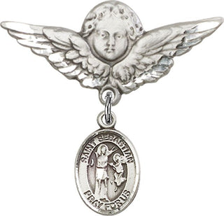 Sterling Silver Large Angel w/Wings St. Sebastian Baby Badge - Engravable
