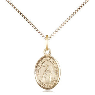 14kt Gold Saint Teresa of Avila Medal Engraved Catholic Saint Jewelry
