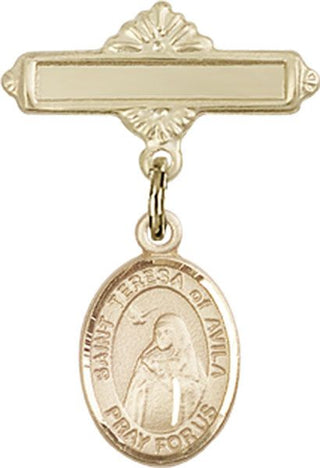 14kt Gold Polished Badge Pin St. Teresa of Avila Baby Badge - Engravable