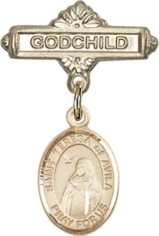 14kt Gold Godchild St. Teresa of Avila Baby Badge - Engravable