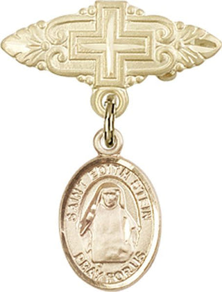 14kt Gold Badge Pin With Cross St. Edith Stein Baby Badge - Engravable