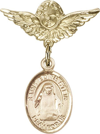 14kt Gold Small Angel w/Wings St. Edith Stein Baby Badge - Engravable