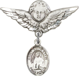 Sterling Silver Large Angel w/Wings St. Edith Stein Baby Badge - Engravable
