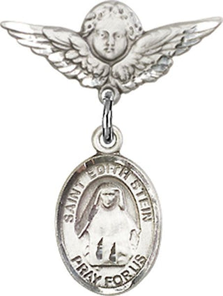 Sterling Silver Small Angel w/Wings St. Edith Stein Baby Badge - Engravable