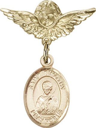 14kt Gold Filled Small Angel w/Wings St. Timothy Baby Badge - Engravable