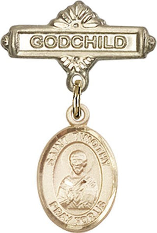 14kt Gold Filled Godchild St. Timothy Baby Badge - Engravable