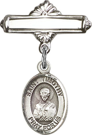 Sterling Silver Polished Badge Pin St. Timothy Baby Badge - Engravable