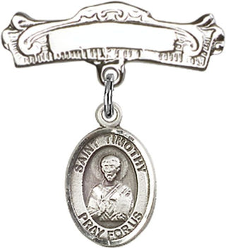 Sterling Silver Badge Pin St. Timothy Baby Badge - Engravable