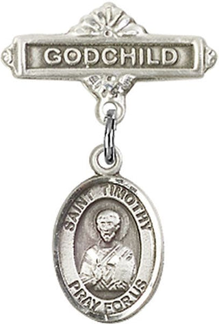 Sterling Silver Godchild St. Timothy Baby Badge - Engravable