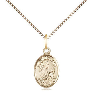 14kt Gold Saint Theresa Medal Engraved Catholic Saint Jewelry