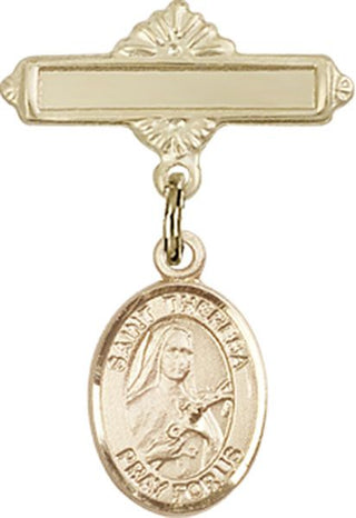 14kt Gold Filled Polished Badge Pin St. Theresa Baby Badge - Engravable