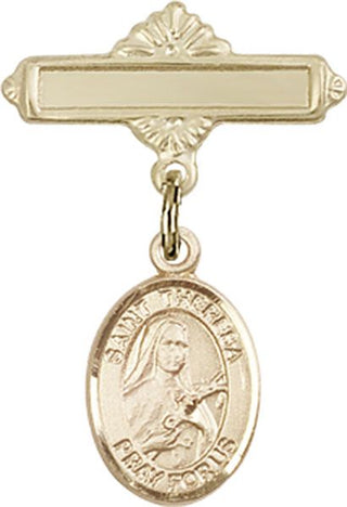 14kt Gold Polished Badge Pin St. Theresa Baby Badge - Engravable