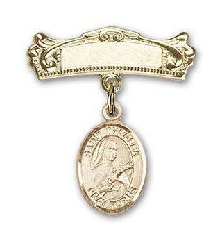 14kt Gold Badge Pin St. Theresa Baby Badge - Engravable