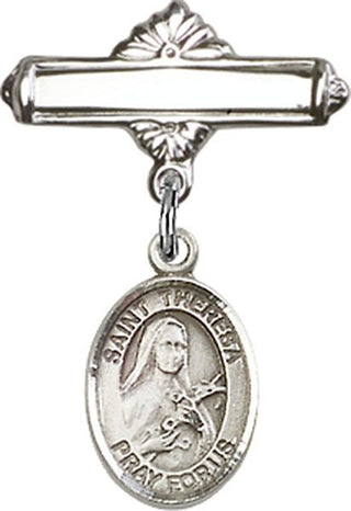 Sterling Silver Polished Badge Pin St. Theresa Baby Badge - Engravable
