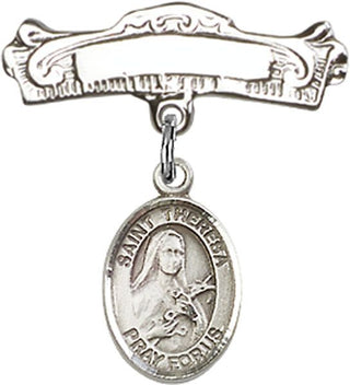 Sterling Silver Badge Pin St. Theresa Baby Badge - Engravable