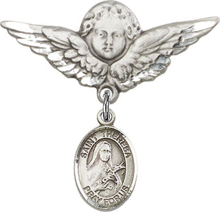 Sterling Silver Large Angel w/Wings St. Theresa Baby Badge - Engravable