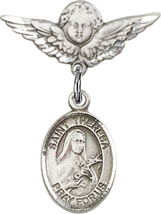 Sterling Silver Small Angel w/Wings St. Theresa Baby Badge - Engravable