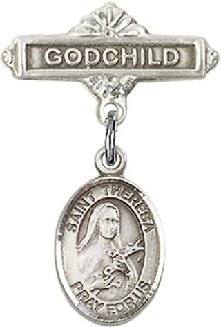Sterling Silver Godchild St. Theresa Baby Badge - Engravable