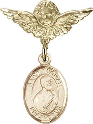 14kt Gold Filled Small Angel w/Wings St. Thomas the Apostle Baby Badge - Engravable