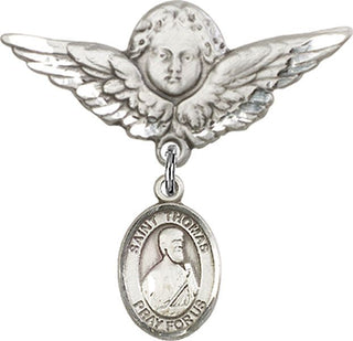 Sterling Silver Large Angel w/Wings St. Thomas the Apostle Baby Badge - Engravable
