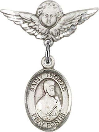 Sterling Silver Small Angel w/Wings St. Thomas the Apostle Baby Badge - Engravable