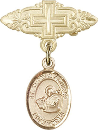 14kt Gold Filled Badge Pin With Cross St. Thomas Aquinas Baby Badge - Engravable