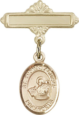14kt Gold Polished Badge Pin St. Thomas Aquinas Baby Badge - Engravable