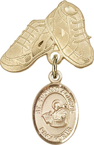 14kt Gold Baby Boots St. Thomas Aquinas Baby Badge - Engravable