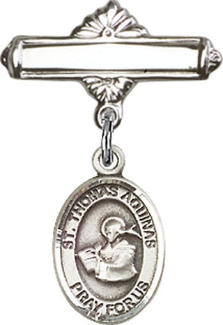 Sterling Silver Polished Badge Pin St. Thomas Aquinas Baby Badge - Engravable