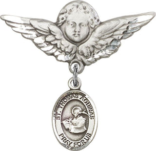 Sterling Silver Large Angel w/Wings St. Thomas Aquinas Baby Badge - Engravable