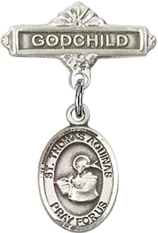Sterling Silver Godchild St. Thomas Aquinas Baby Badge - Engravable