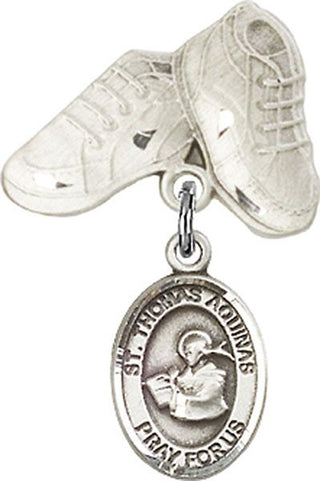 Sterling Silver Baby Boots St. Thomas Aquinas Baby Badge - Engravable