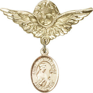 14kt Gold Large Angel w/Wings St. Thomas More Baby Badge - Engravable