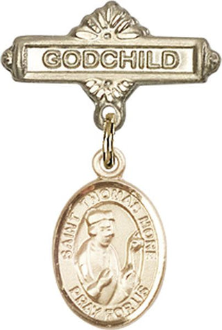 14kt Gold Godchild St. Thomas More Baby Badge - Engravable