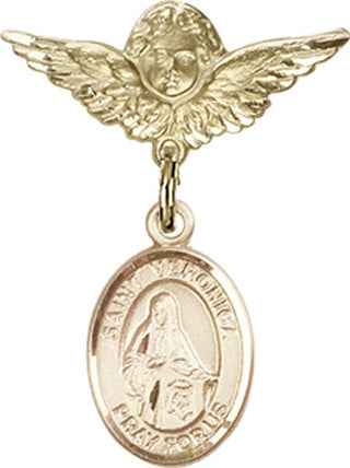 14kt Gold Filled Small Angel w/Wings St. Veronica Baby Badge - Engravable