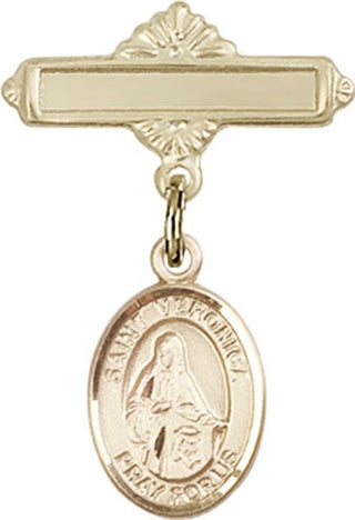 14kt Gold Polished Badge Pin St. Veronica Baby Badge - Engravable
