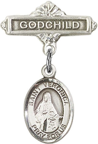 Sterling Silver Godchild St. Veronica Baby Badge - Engravable