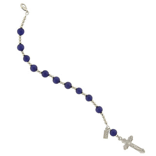 Silver-Tone Dark Blue Cat's Eye Rosary Bracelet