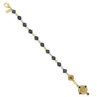14K Gold-Dipped Blue Bead "Windows to Heaven" Rosary Crucifix Bracelet