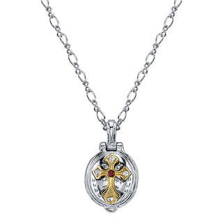 Silver-Tone and 14K Gold-Dipped Saint Jude Lift-Up Necklace