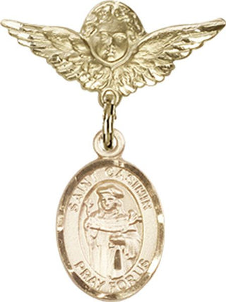 14kt Gold Filled Small Angel w/Wings St. Casimir of Poland Baby Badge - Engravable
