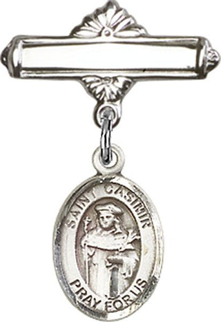 Sterling Silver Polished Badge Pin St. Casimir of Poland Baby Badge - Engravable